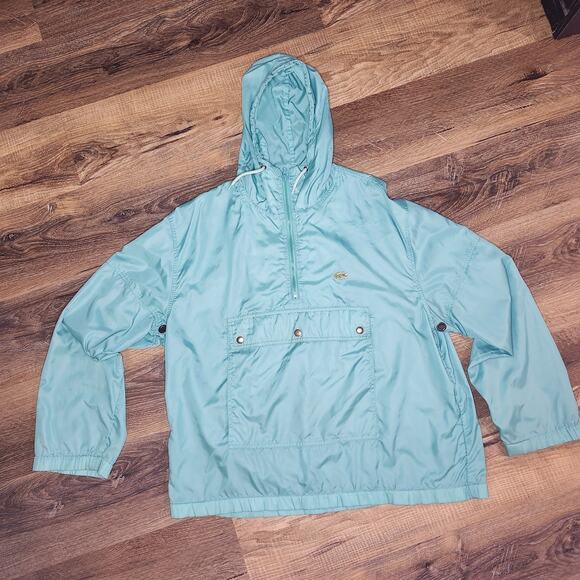 Vintage Lacoste Pullover Windbreaker Jacket Teal Green Half-Zip Hooded Men’s L - Picture 1 of 15